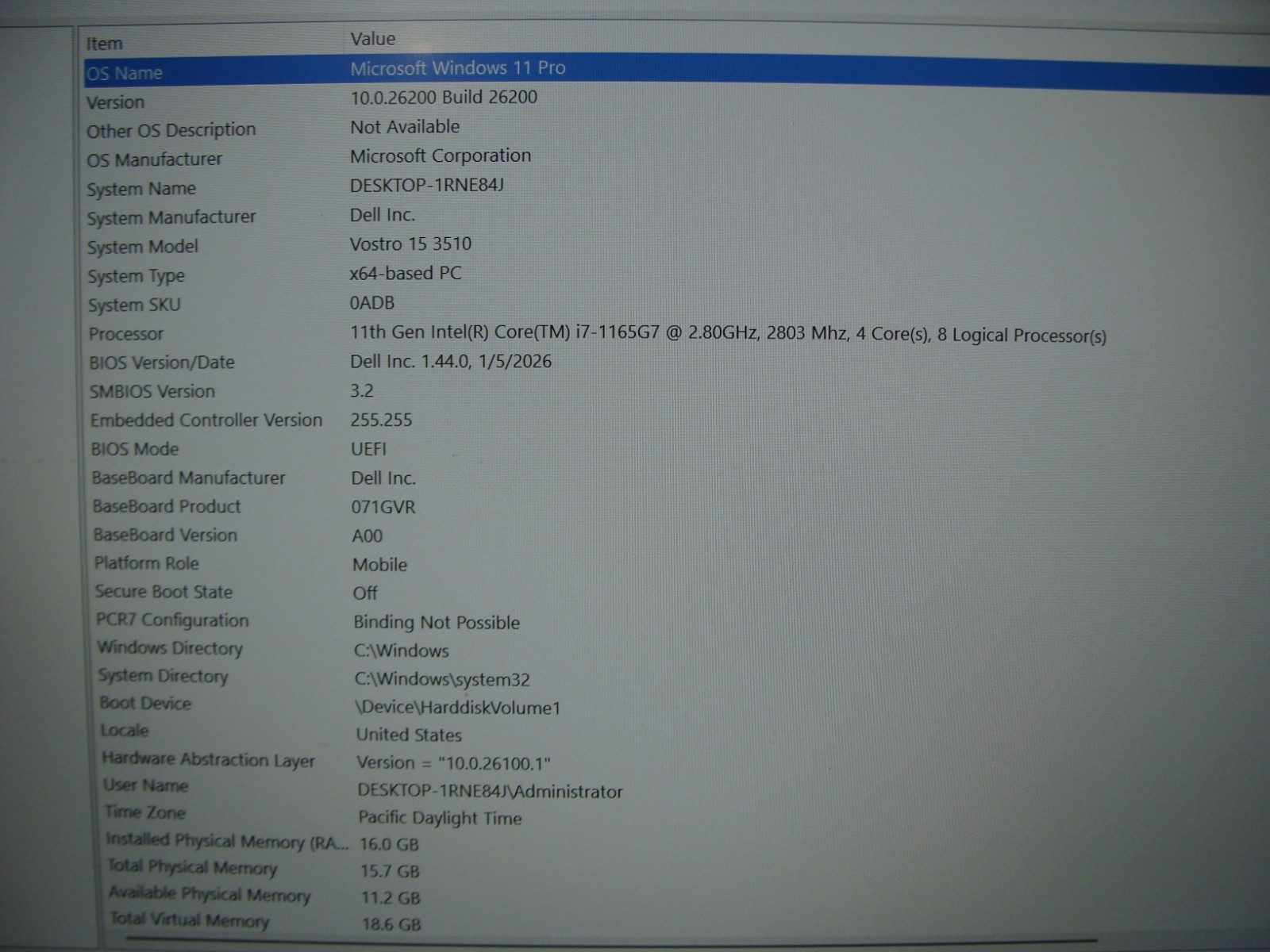 Dell Vostro 15 3510 15.6″ FHD Core i7-1165G7 2.8GHz 16GB 512GB SSD W11P +Charger