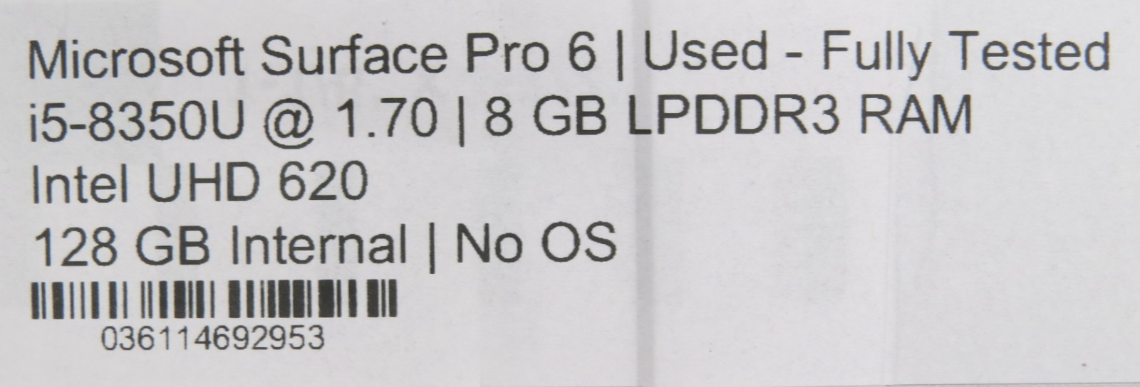 Microsoft Surface Pro 6 1796 | i5-8350U | 8GB/128GB | No OS
