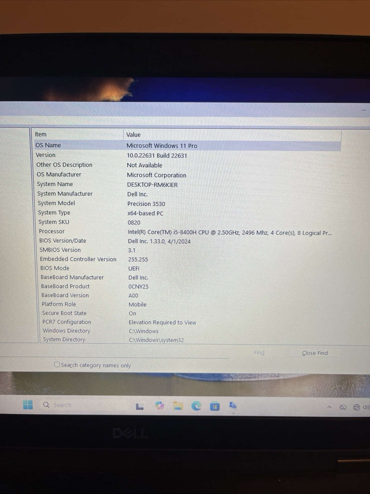 Dell Precision 3530 i5-8400H @ 2.50GHz 8/256GB Win11P UHD630 1366×768 15.5″ #051