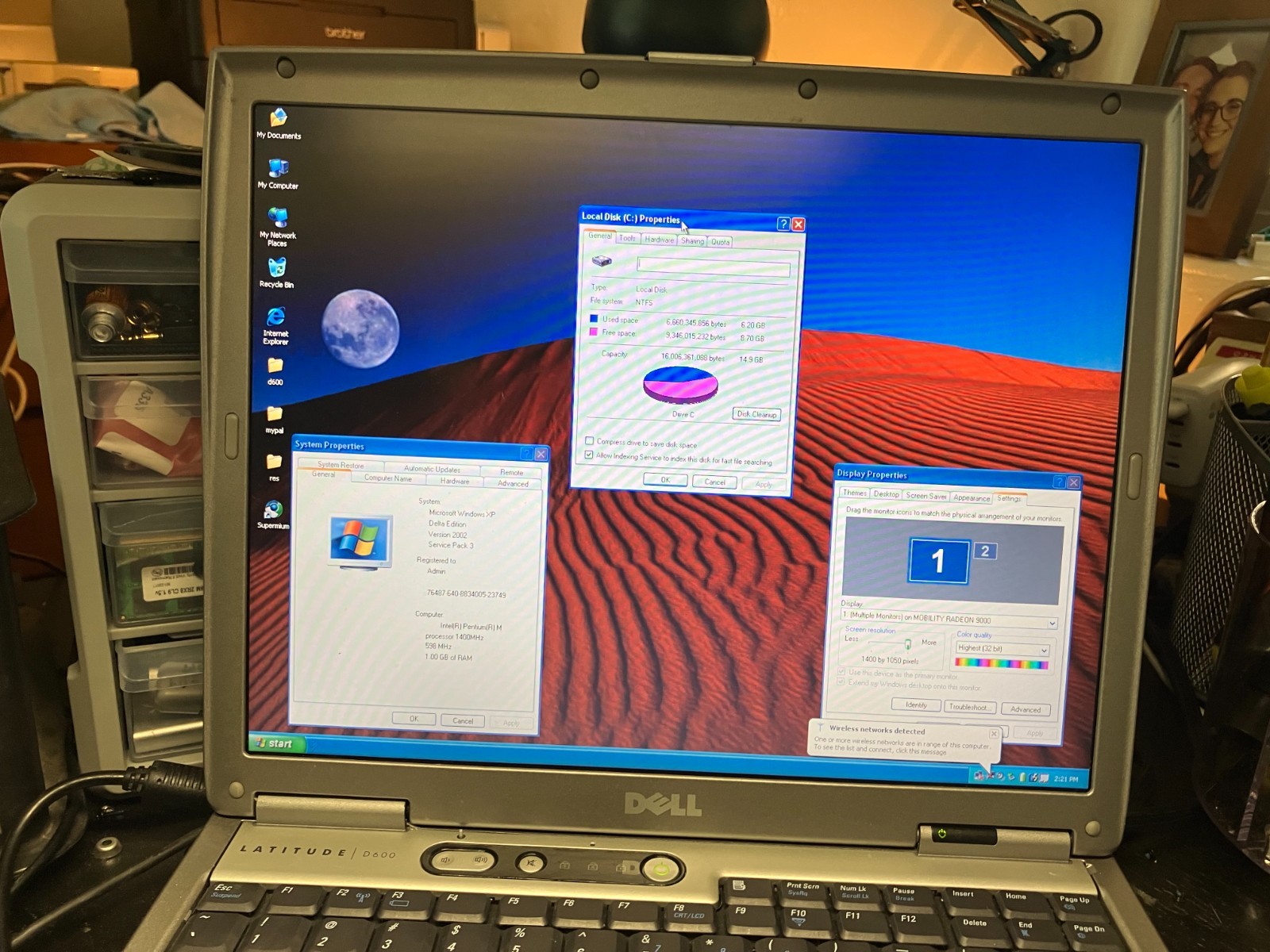 Dell Latitude D600 14″ Pent M 1.4GHz 1GB RAM 16GB SSD Mod Radeon GPU Wifi Win XP