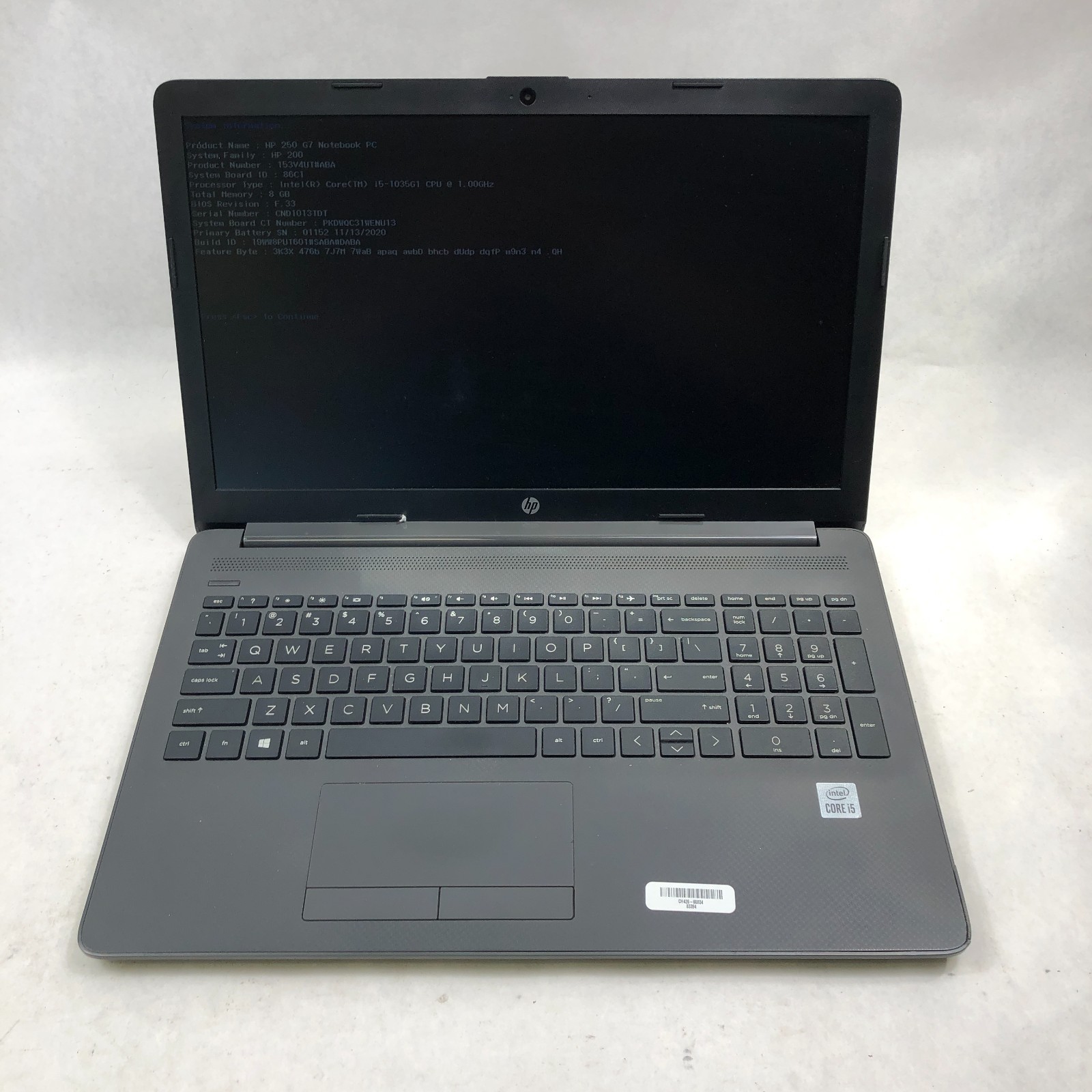 HP 250 G7 15.6″ Laptop Intel Core i5-1035G1 1.0GHZ 8GB RAM 256GB SSD No OS READ