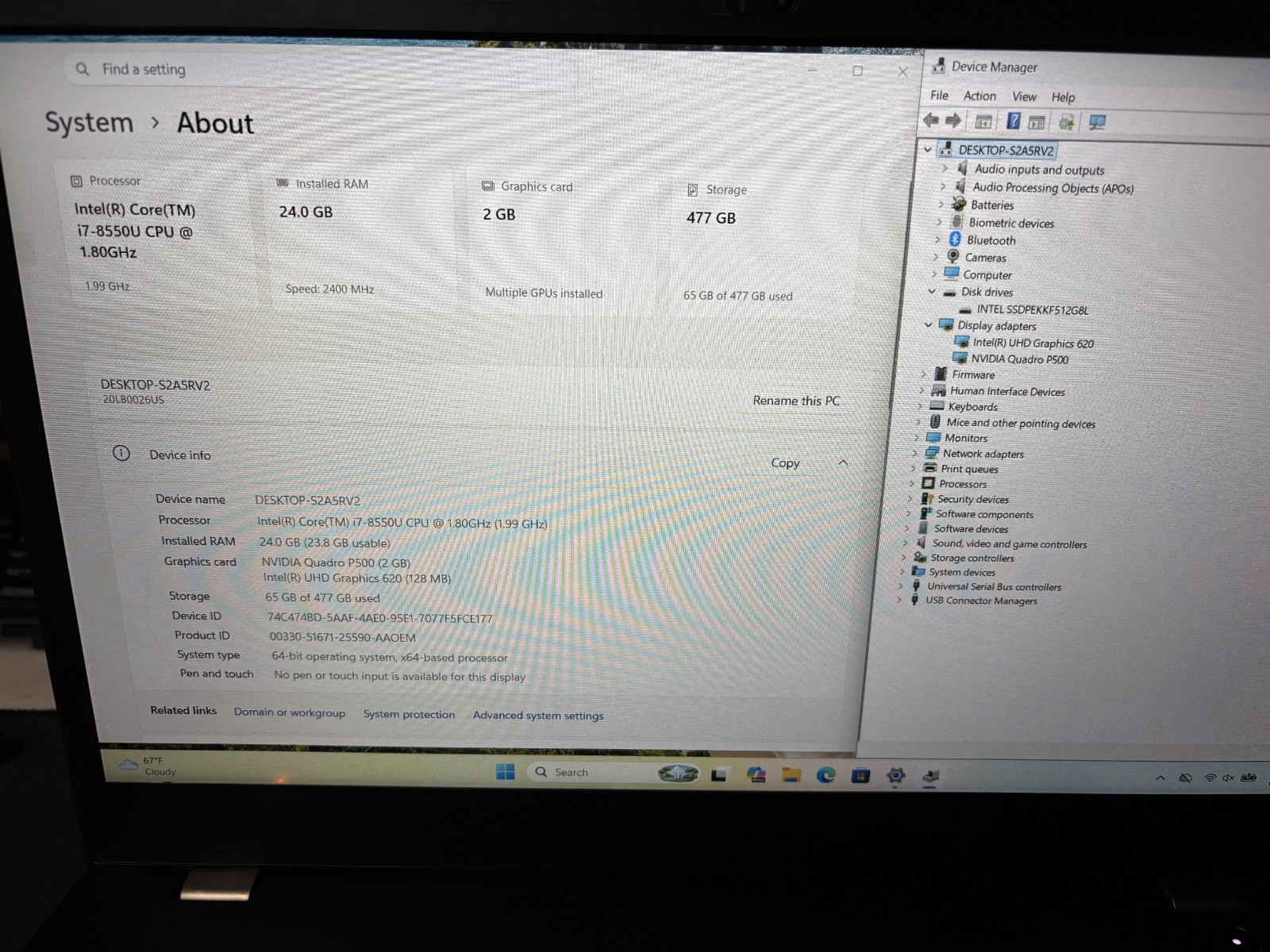 Lenovo P52S 15.6″ (512GB SSD, Intel Core i7 8550U, 1.80GHz, 24GB) Laptop – Black