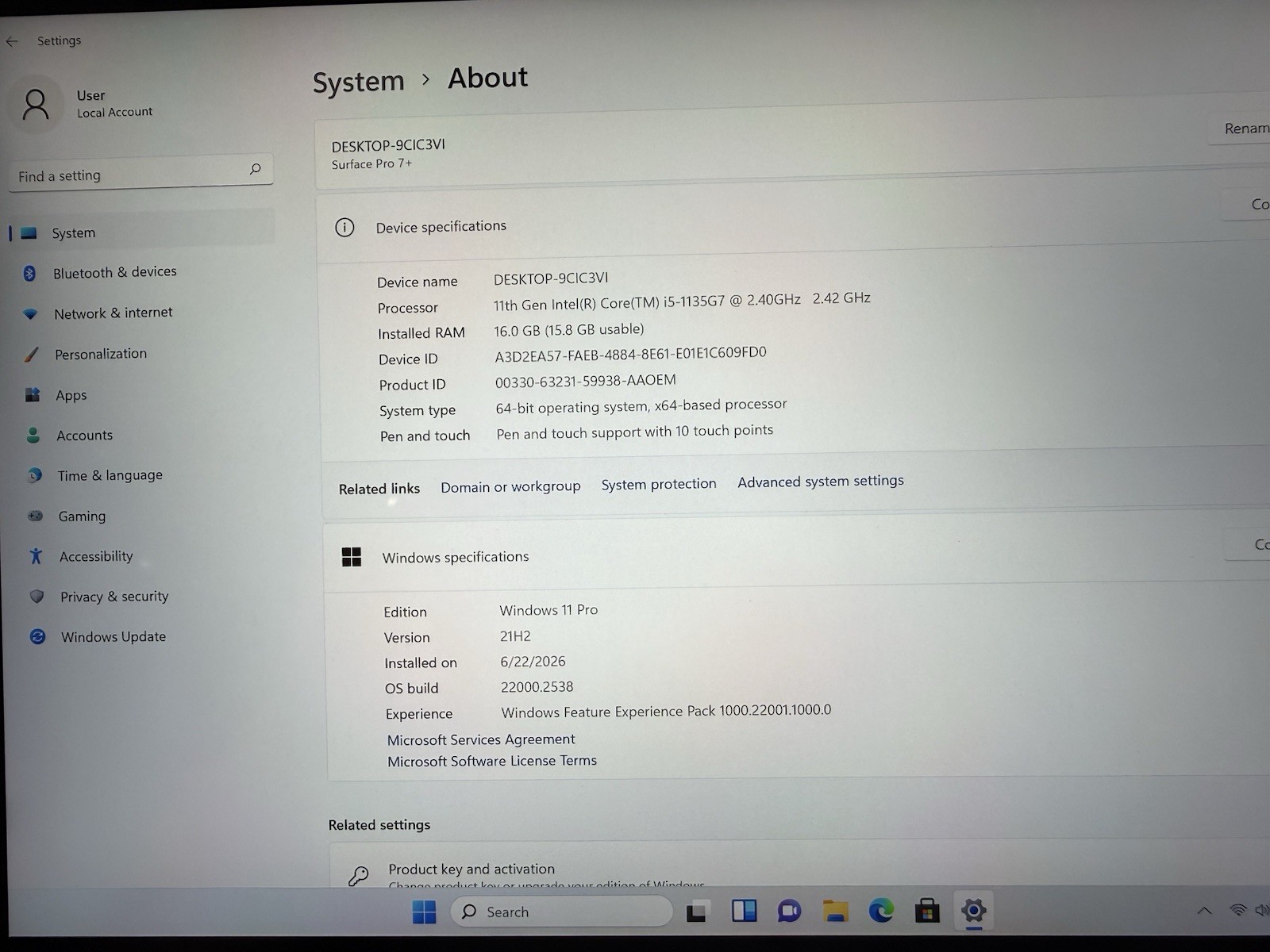 Microsoft Surface Pro 7 plus 1961 Core i5-1135G7 2.4GHz 16GB 256GB Win 11 Pro