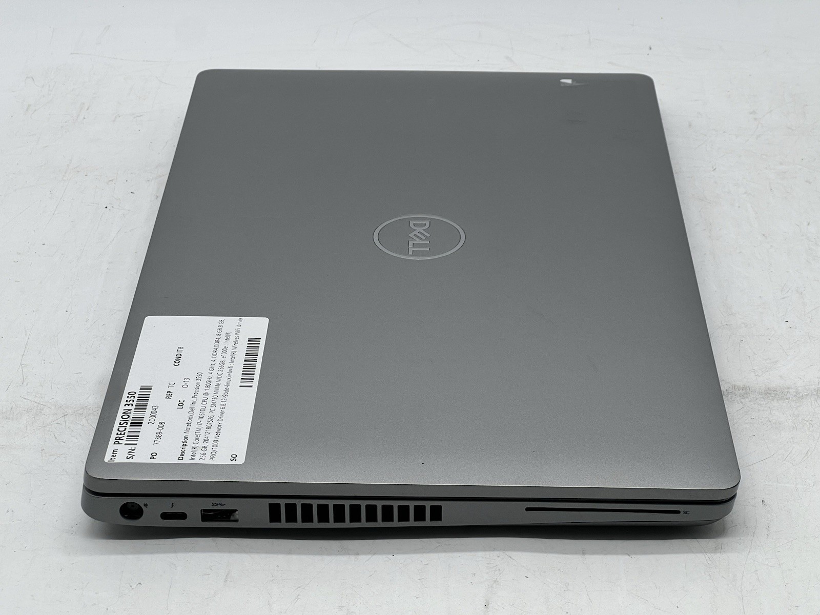 Dell Precision 3550, i7-10510U CPU, @1.80GHz, 16GB RAM, 256GB NVMe-No OS/Charger