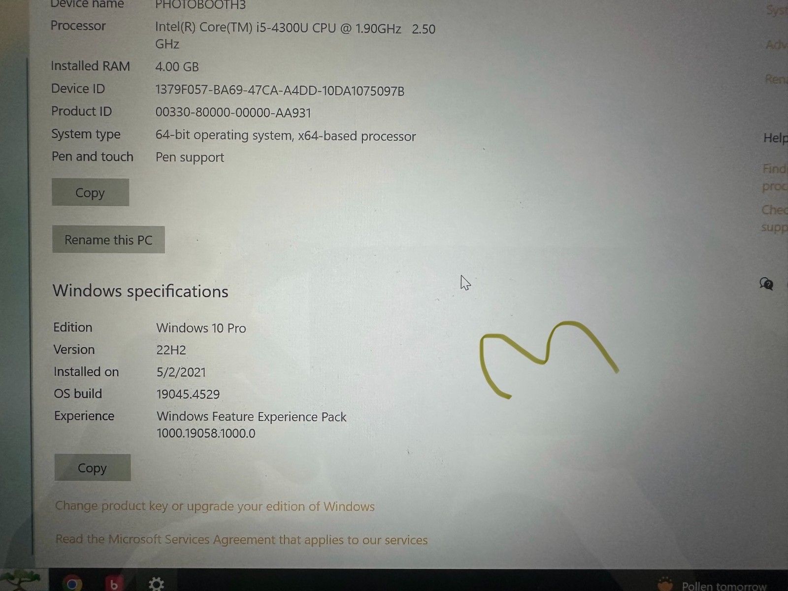 Microsoft Surface Pro3 Intel Core i5-4300U @1.90 GHz 4GB RAM 128GB SSD Bad touch