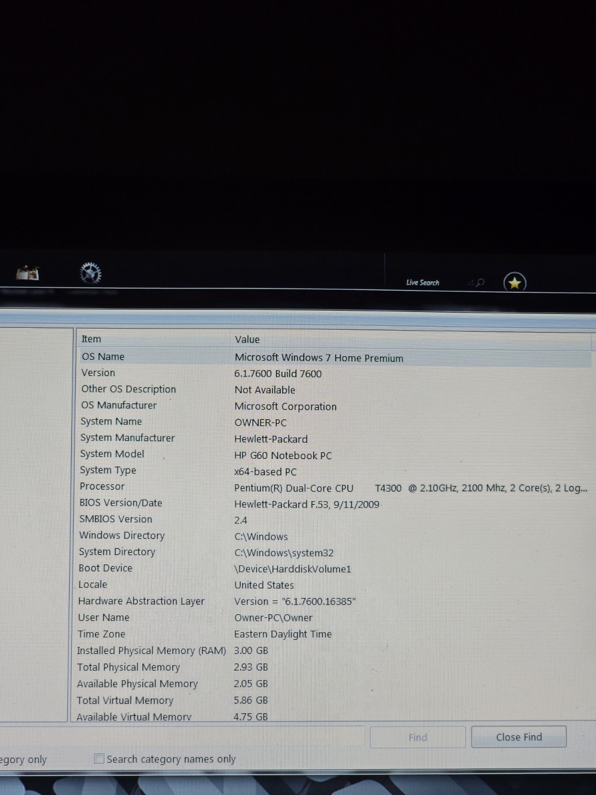 HP G60-535DX Intel Pentium Dual-Core T4300 2.1GHz 3 GB With WIN 7