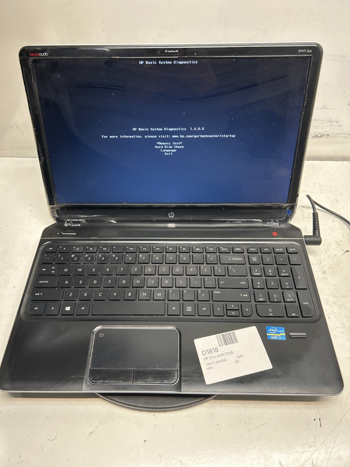 HP Envy dv6t-7200 Intel i7-3630QM 8GB NO HDD