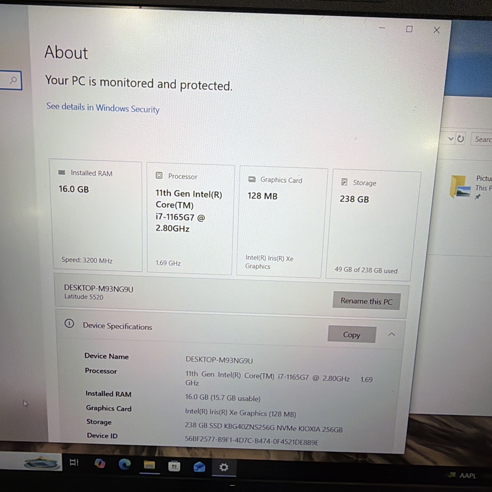 Dell Latitude 5520 15.6″ i7-1185G7/3.00GHz 16GB -256GB-Win11 Pro