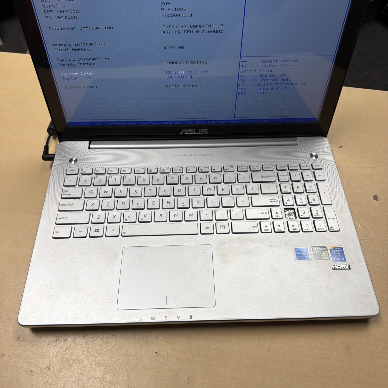 *For Parts ASUS N550J i7-4720HQ NVIDIA 950M 4GB RAM NO HD/OS