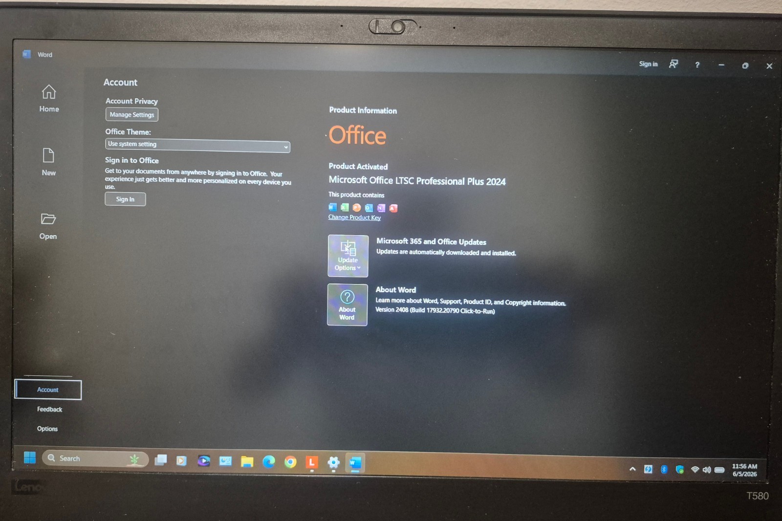 LENOVO THINKPAD T580 LAPTOP i7-8550U 16GB RAM 512GB NVMe WIN 11+ OFFICE 2024