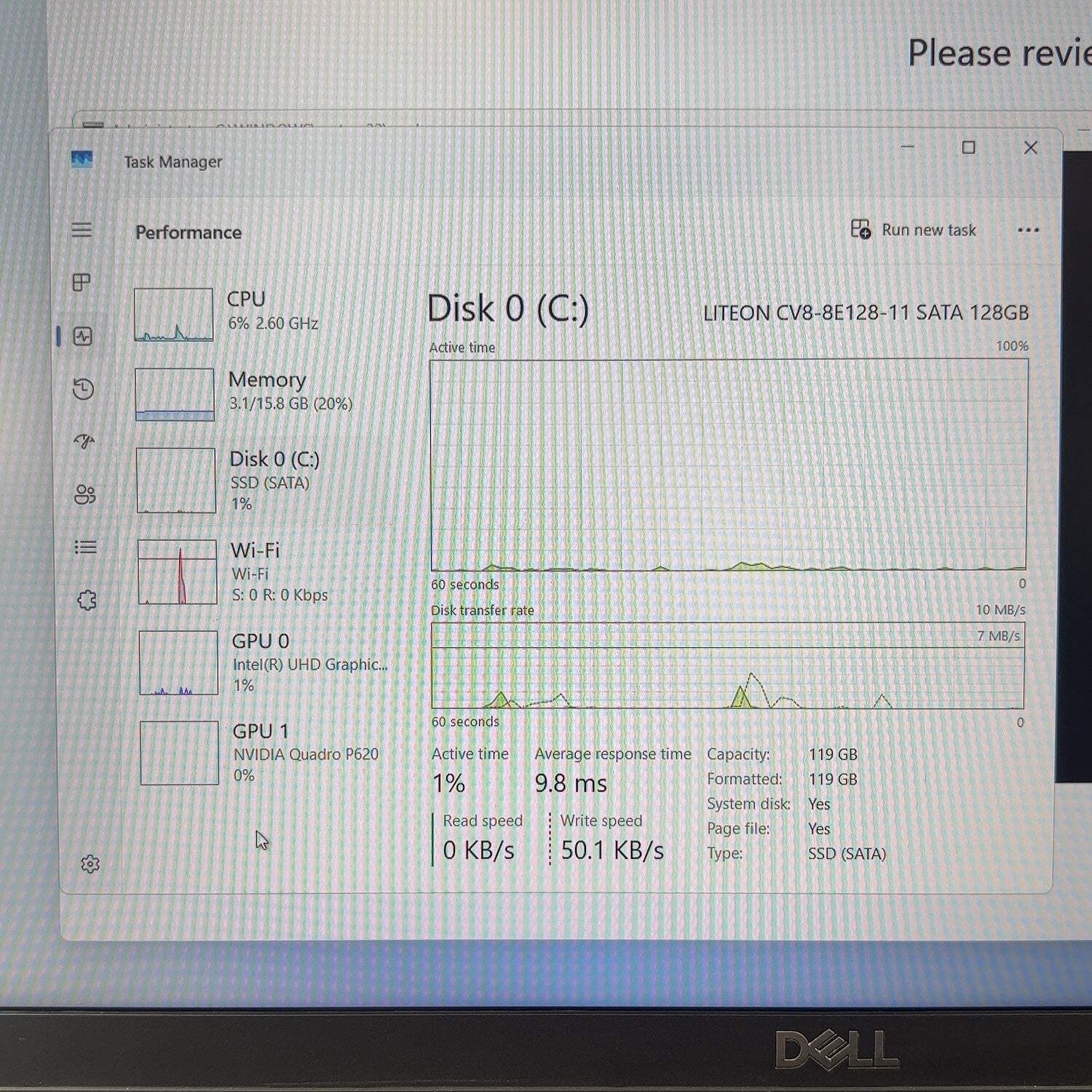 Dell Precision 3541 15.6″ i7-9850H 2.5GHz 16GB RAM 128GB SSD Quadro P620