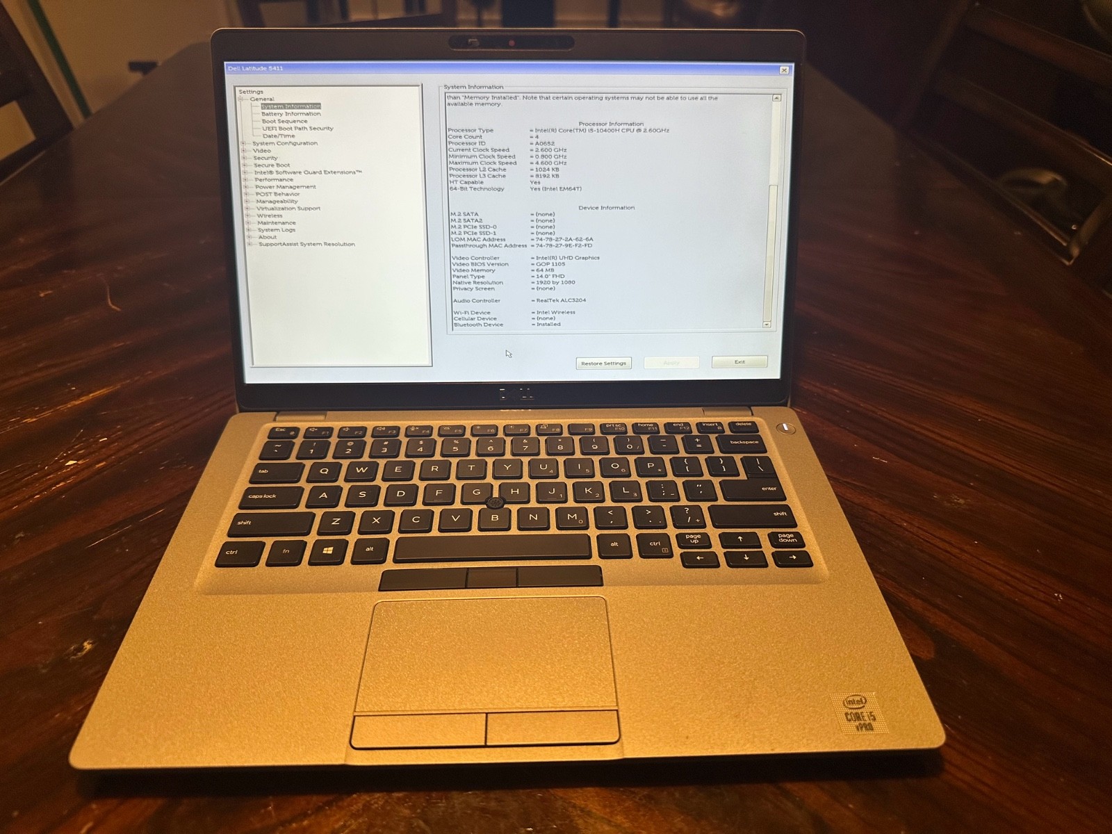 Dell Latitude 5411 / 14″ / 2.5GHz Quad-Core i5-10400H / Includes Power Adapter