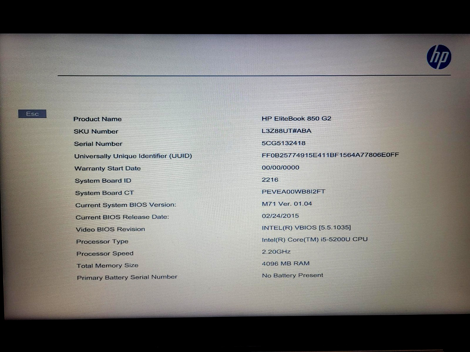 HP EliteBook 850 G2 i5-5200u 2.2GHz 4GB 15.6″ – Nice screen, boots