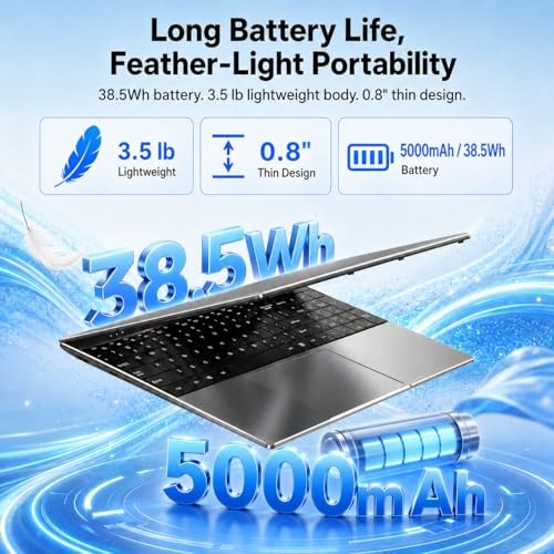 2026 Laptops Computer,15.6″ Windows 11 Pro Laptop 15.6 Inches Silver 256 GB
