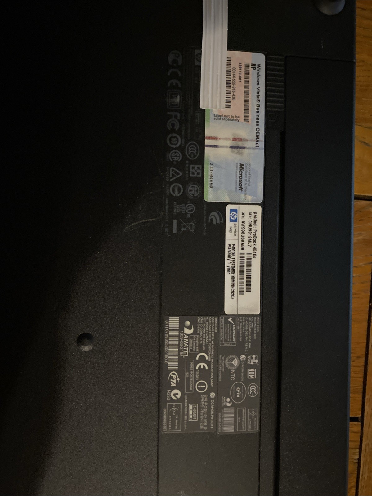 HP ProBook 4510s Intel Centrino With Charger No Hard Drive For Parts Only