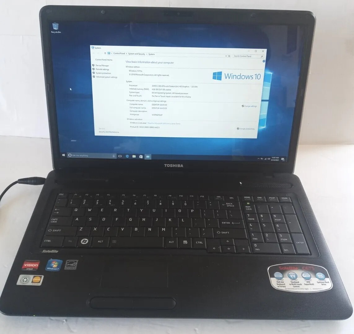 TOSHIBA SATELLITE C675D-S 17.3″ AMD E-300 1.30GHz 500GB 8GB WIN 10 PRO