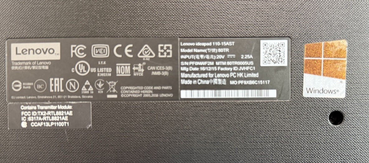 Lenovo IdeaPad 110-15AST 15.6″ AMD A6-9200 16GB 500GB SSD Win11 Black