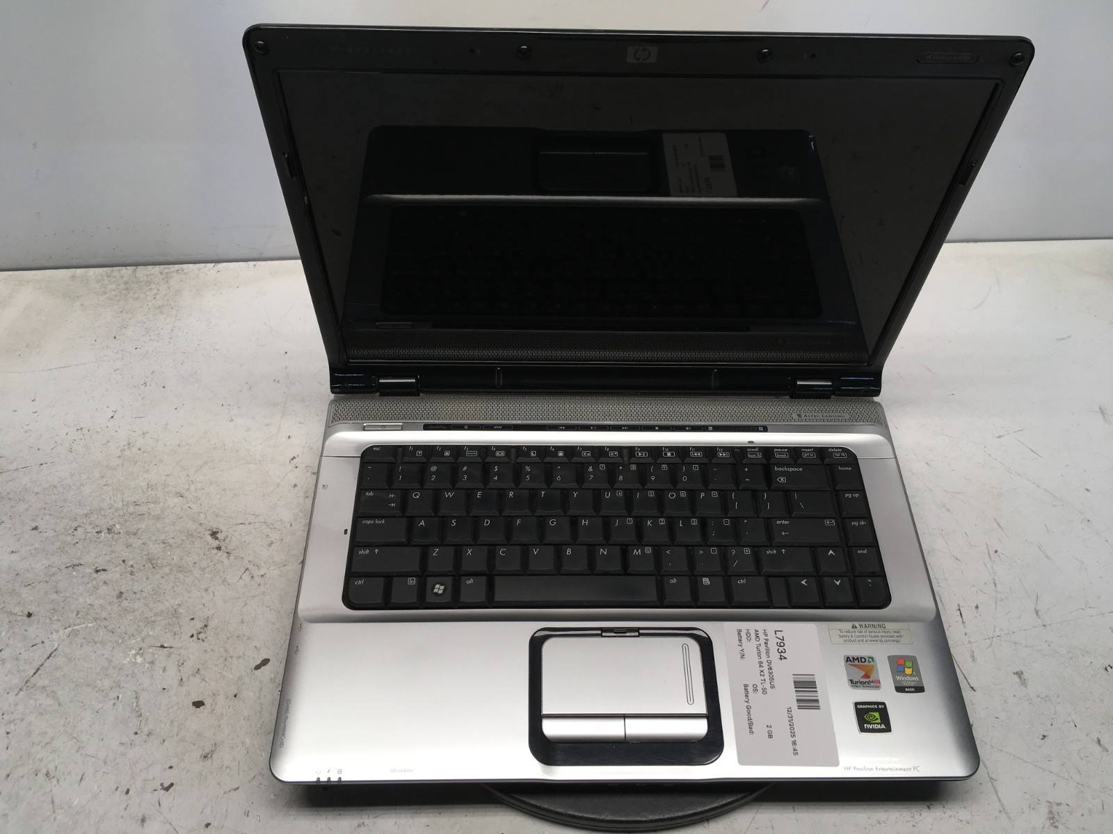 HP Pavilion DV6305US AMD Turion 64 X2 TL-50 1600MHz 2 GB NO HDD