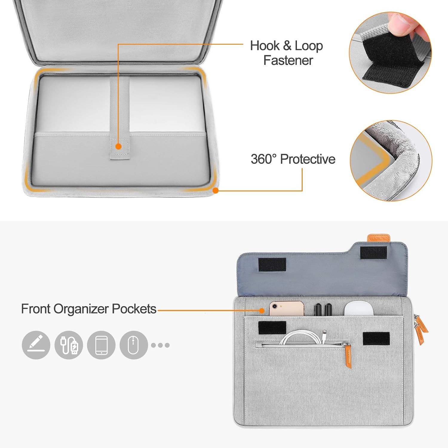 Gray 360 Laptop Sleeve for MacBook Air 13.6 M5 M4 M3 M2 M1/Neo/Pro 13/14, HP, De