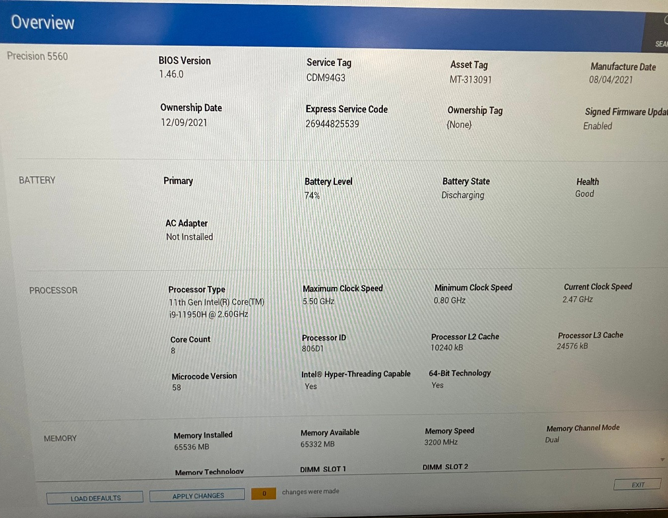Dell Precision 5560 15″ NVIDIA RTX A2000 2.6GHz Intel Core i9-11950H 64GB 1TB