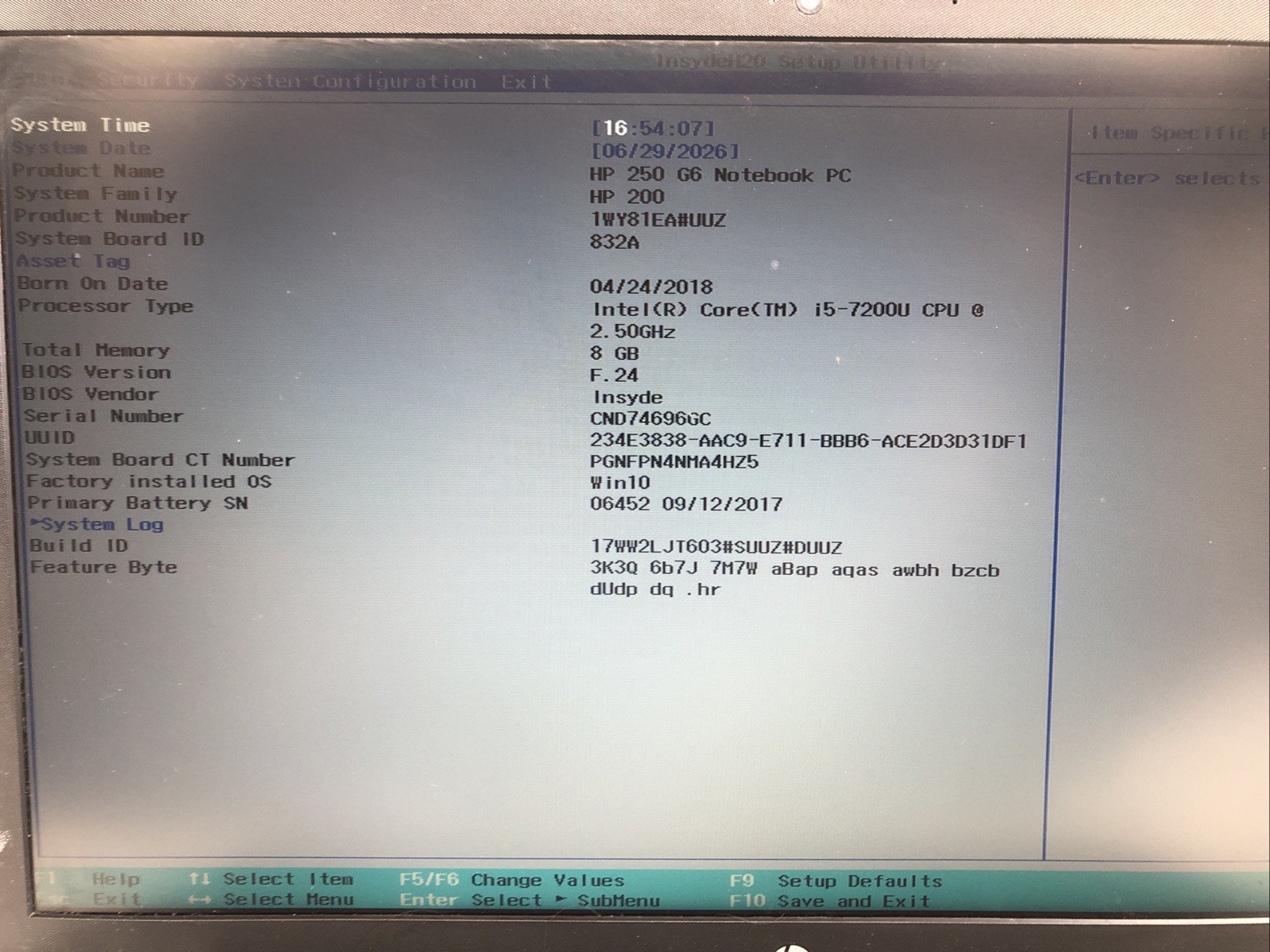 HP 250 G6 Notebook, Intel Core i5-7200U @2.50Ghz, 8GB RAM, NO SSD/OS, Tested!