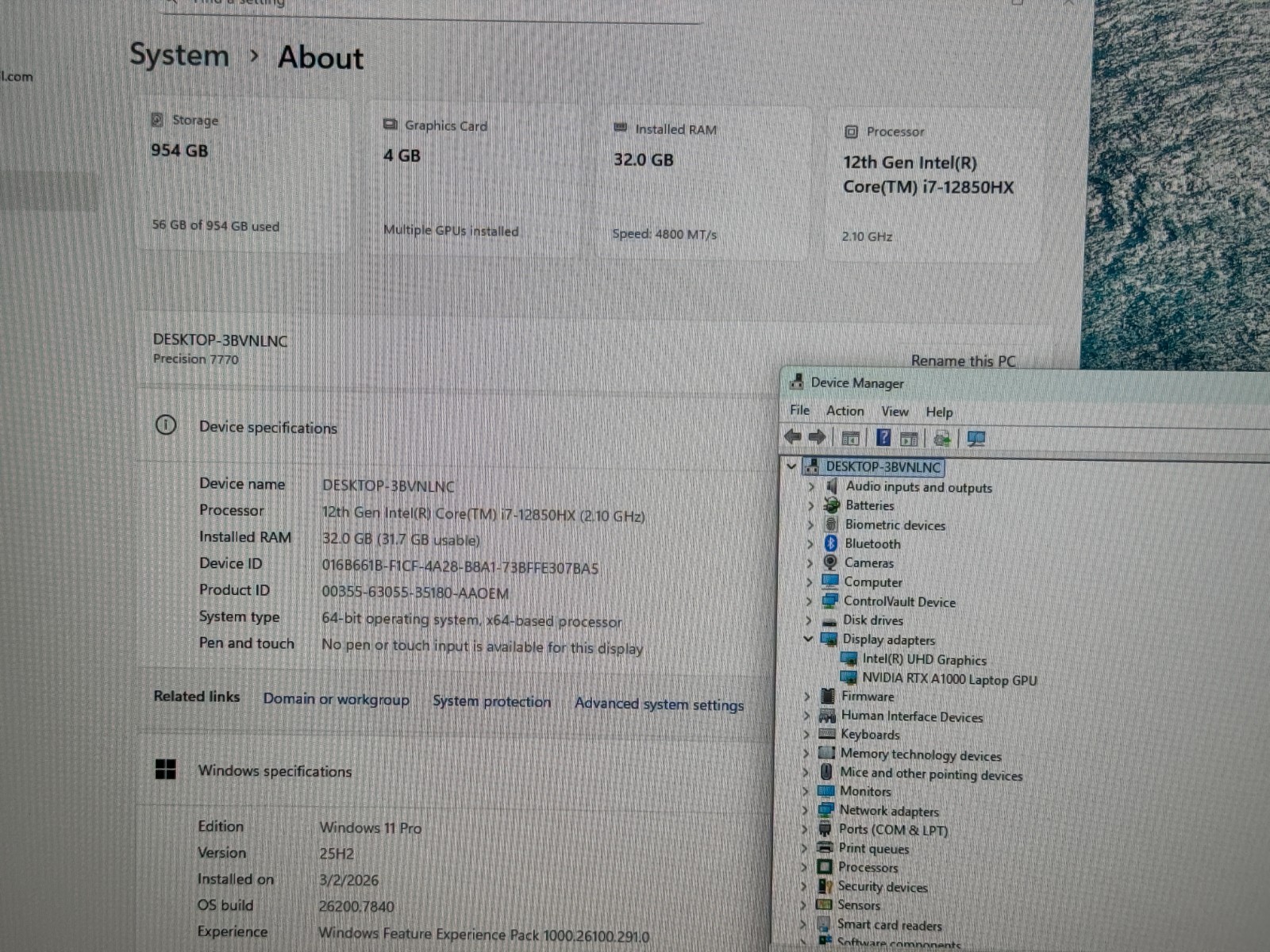 Dell Precision 7770 17.3″ FHD i7-12850HX RTX A1000 4GB 32GB RAM 1TB SSD Wi-Fi 6E