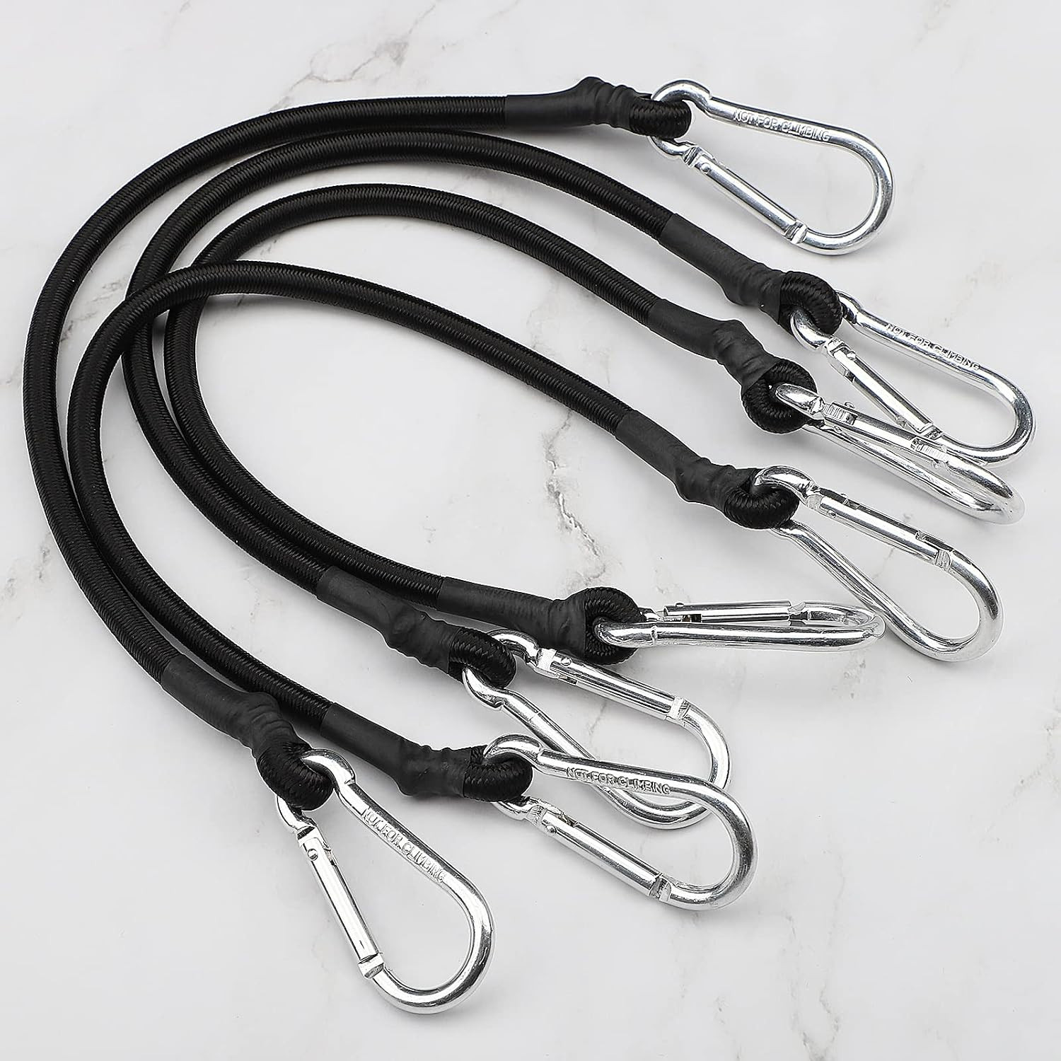 18 Inch Black Bungee Cords with Carabiner Hooks, 4Pcs