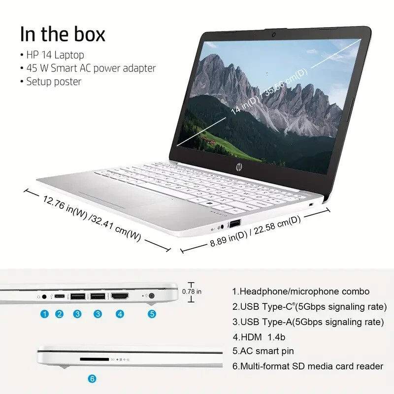 HP 2024 Newest 14″ Snowflake White LaptopN4120 Quad-Core 16GB RAM 320G Storage