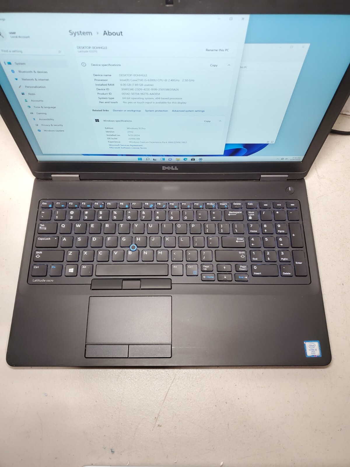 Dell Latitude E5570 Core i5-6300U 2.40GHz 8GB RAM 128GB Win11 No Battery #69