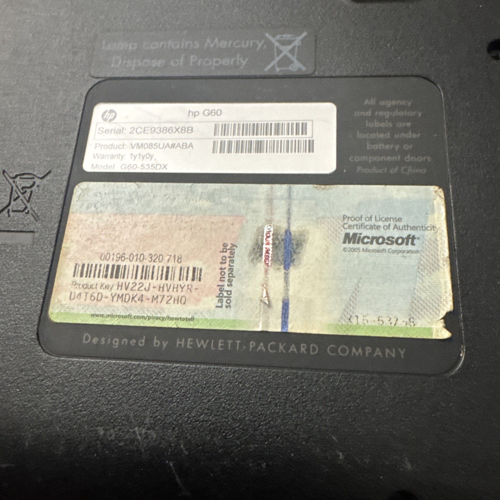 HP G60-635DX NOTEBOOK 15.6in Dual T4300 WITH UP TO 1309MB