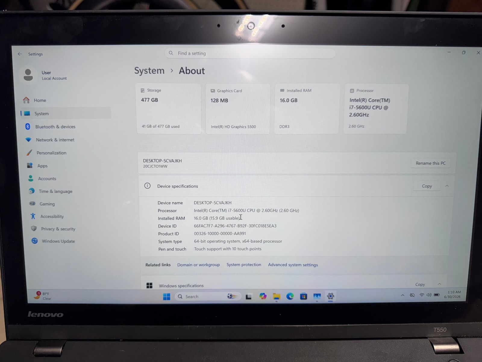 Lenovo Thinkpad 3K IPS Intel i7 16GB RAM 512GB SSD WIN11P