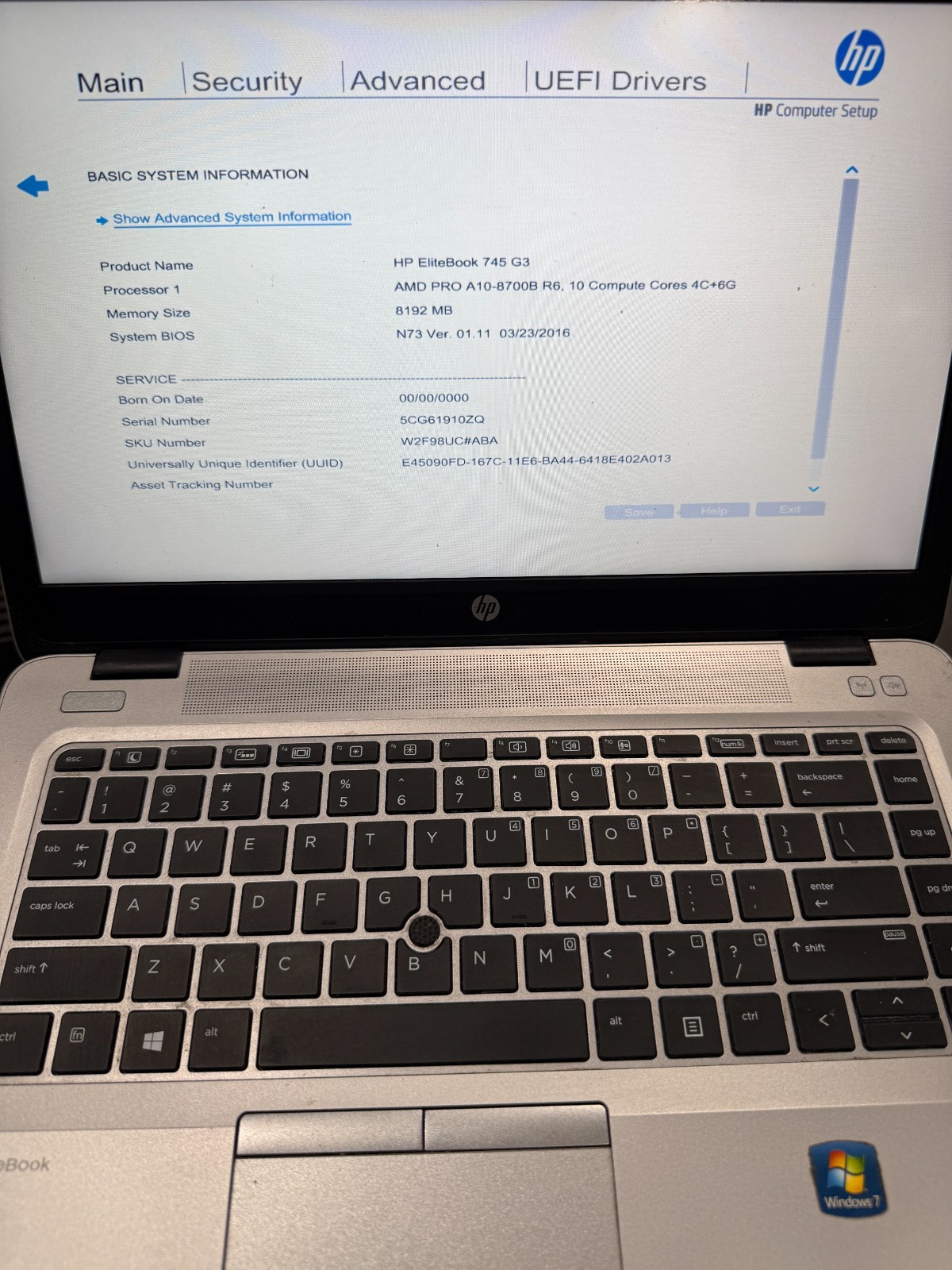 HP EliteBook 745 G3 AMD Pro A10-8700B R6 8GB RAM NO SSD NO BATT