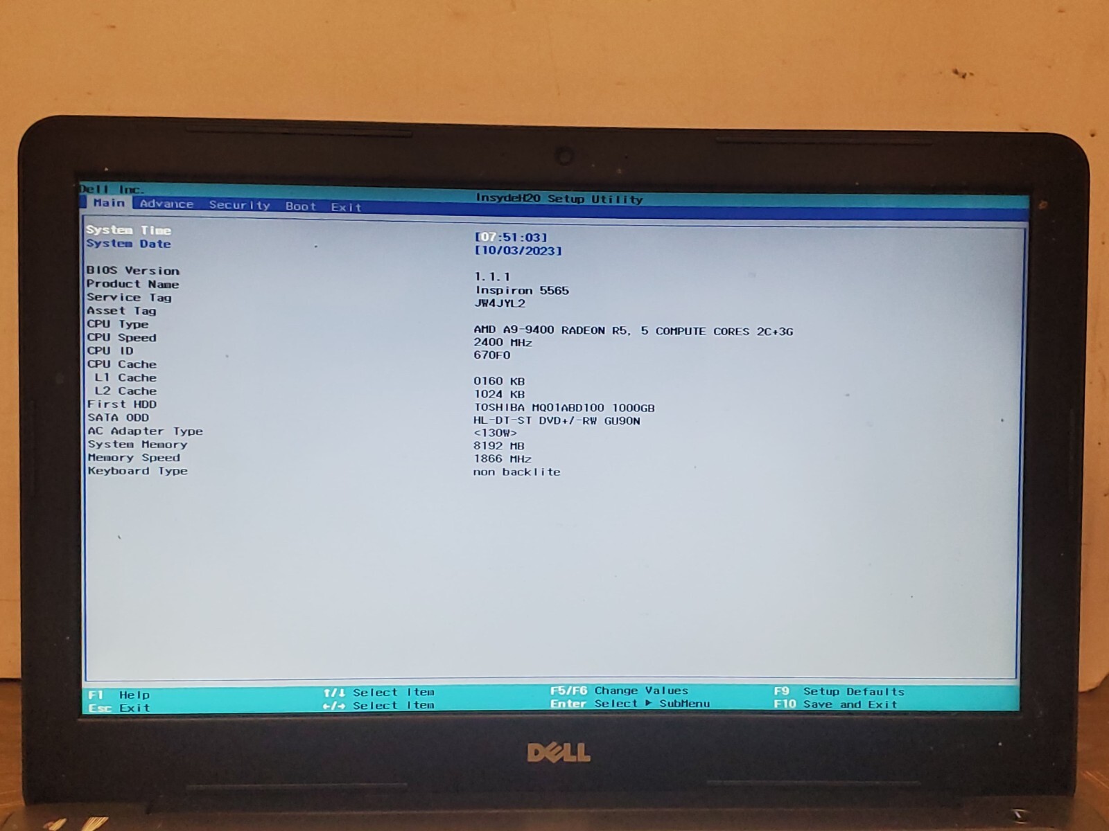 Dell Inspiron 5565 AMD A9-9400 2.4 GHz 8 GB RAM 1 TB HDD 15.6″ READ JW4JYL2