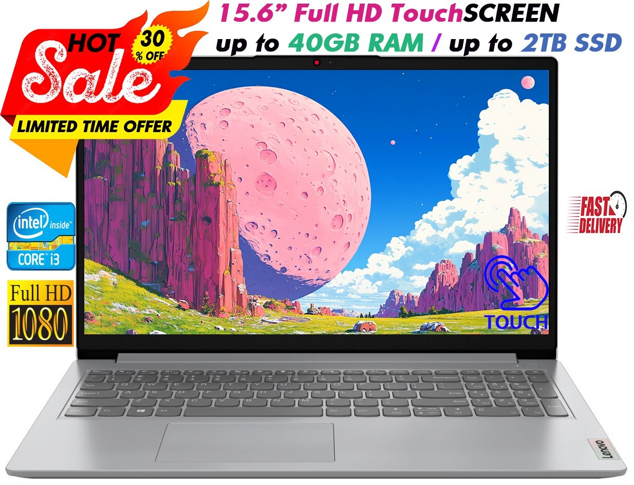 Lenovo 2024 Laptop 15.6″ FHD Touchscreen Intel i3-1215U Up to 40GB RAM & 2TB SSD