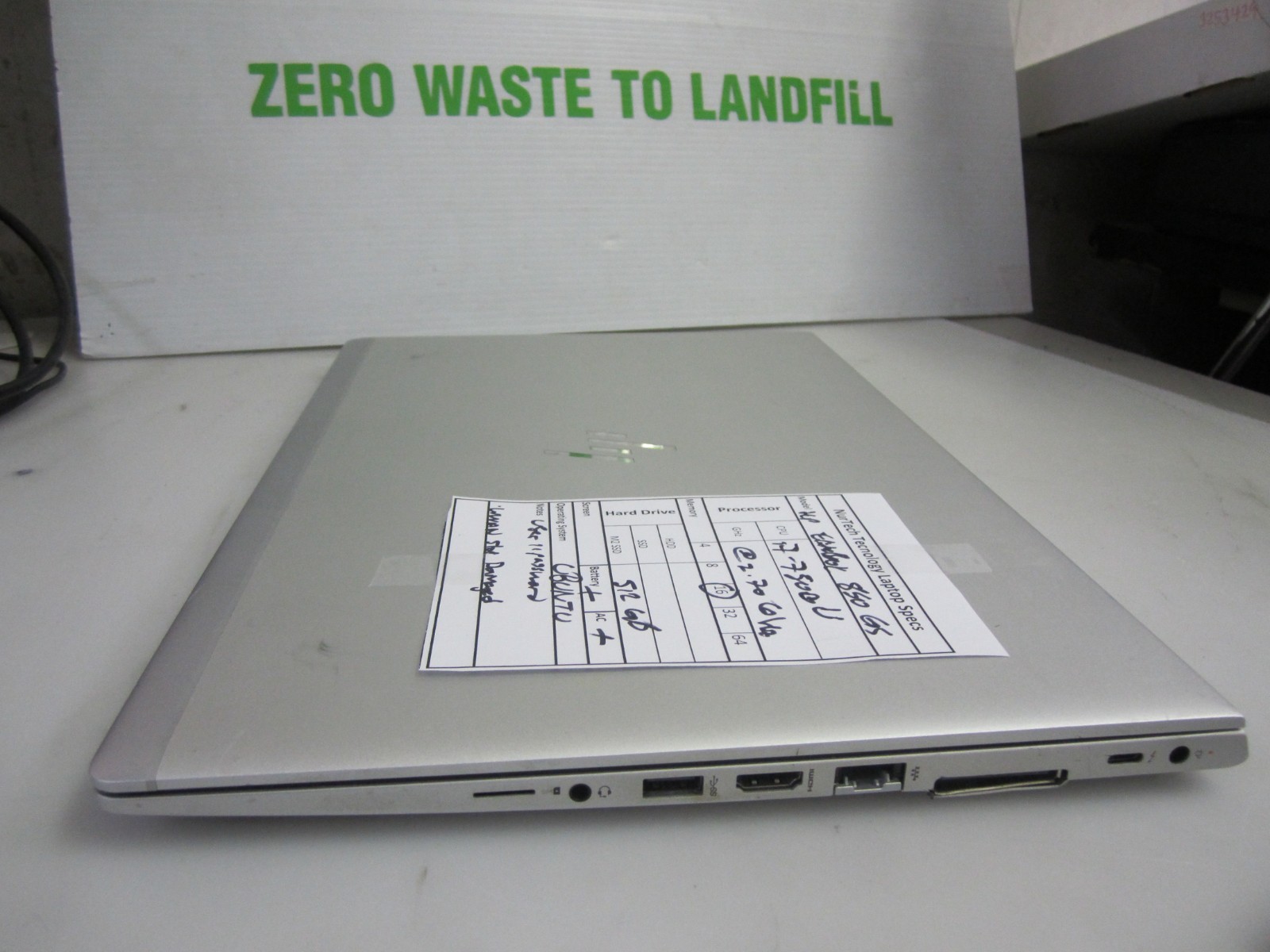 HP EliteBook 850 G5 I7-7500U 2.70GHZ 16GB 512GB M2SSD UBUNTU LAPTOP + AC READ