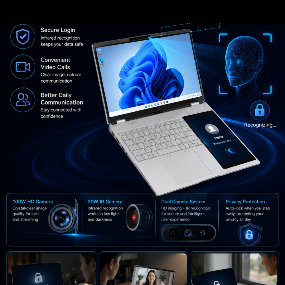Double Touch 15.6”+7” Screen Laptop Computer 2.9GHz 16GB RAM 2TB Windows 11sz