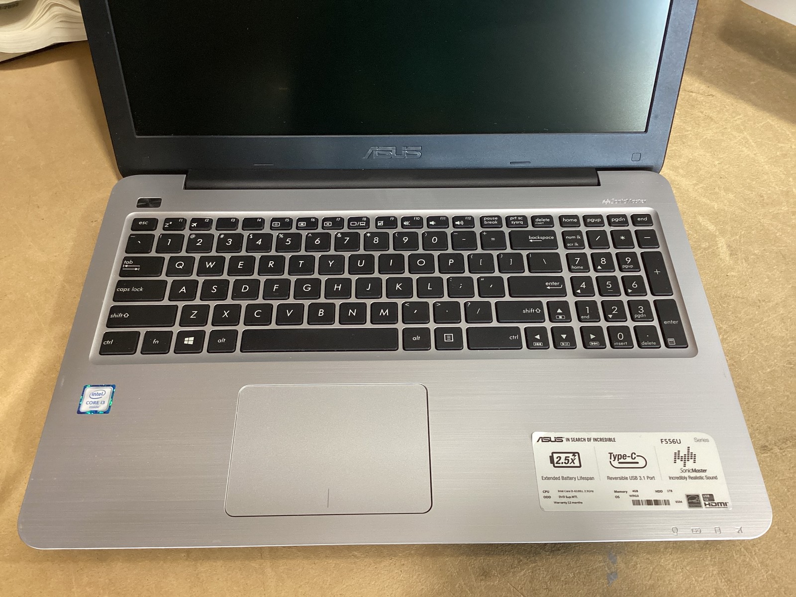 Asus VivoBook F556U 15.6″ Laptop Intel i3-6100U | 4GB | No HDD/Charger Grade C