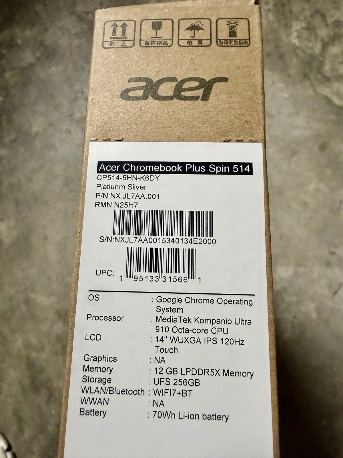 Acer Chromebook Plus Spin 514 14” Touch 2-in-1 256GB 12GB Wi-Fi 7 Sealed (2025)