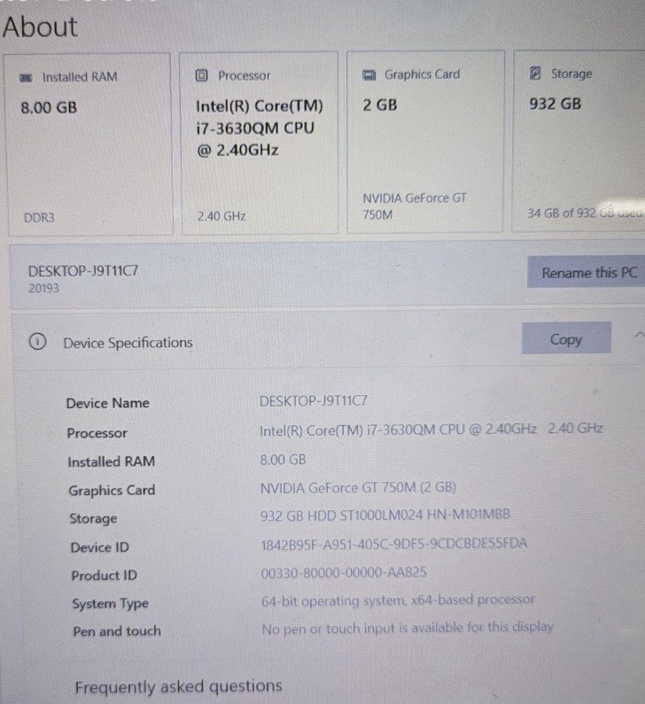 Lenovo Ideapad Y500 Gaming Laptop. 8GB Ram 1TB HDD/ Win 10/ Nvidia GeForce 750M