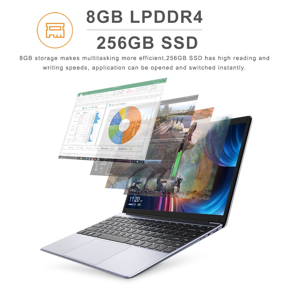 CHUWI Laptop 14” HD Intel Celeron N4000 8GB 256GB SSD Webcam Windows 11 H