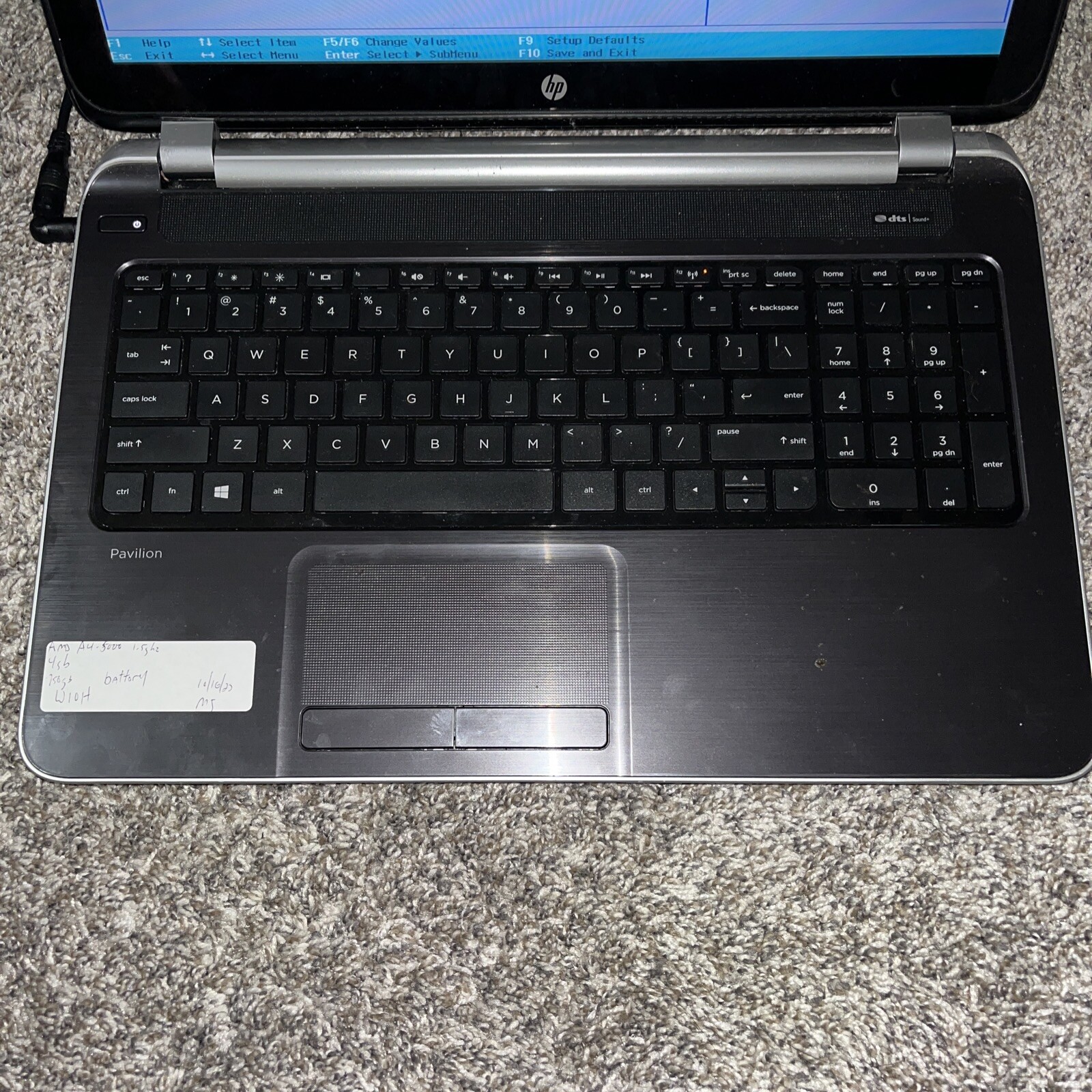 hp pavilion 15 laptop AMD A4 1.5GHz 4GB 750GB Windows 10 Home Needs Battery