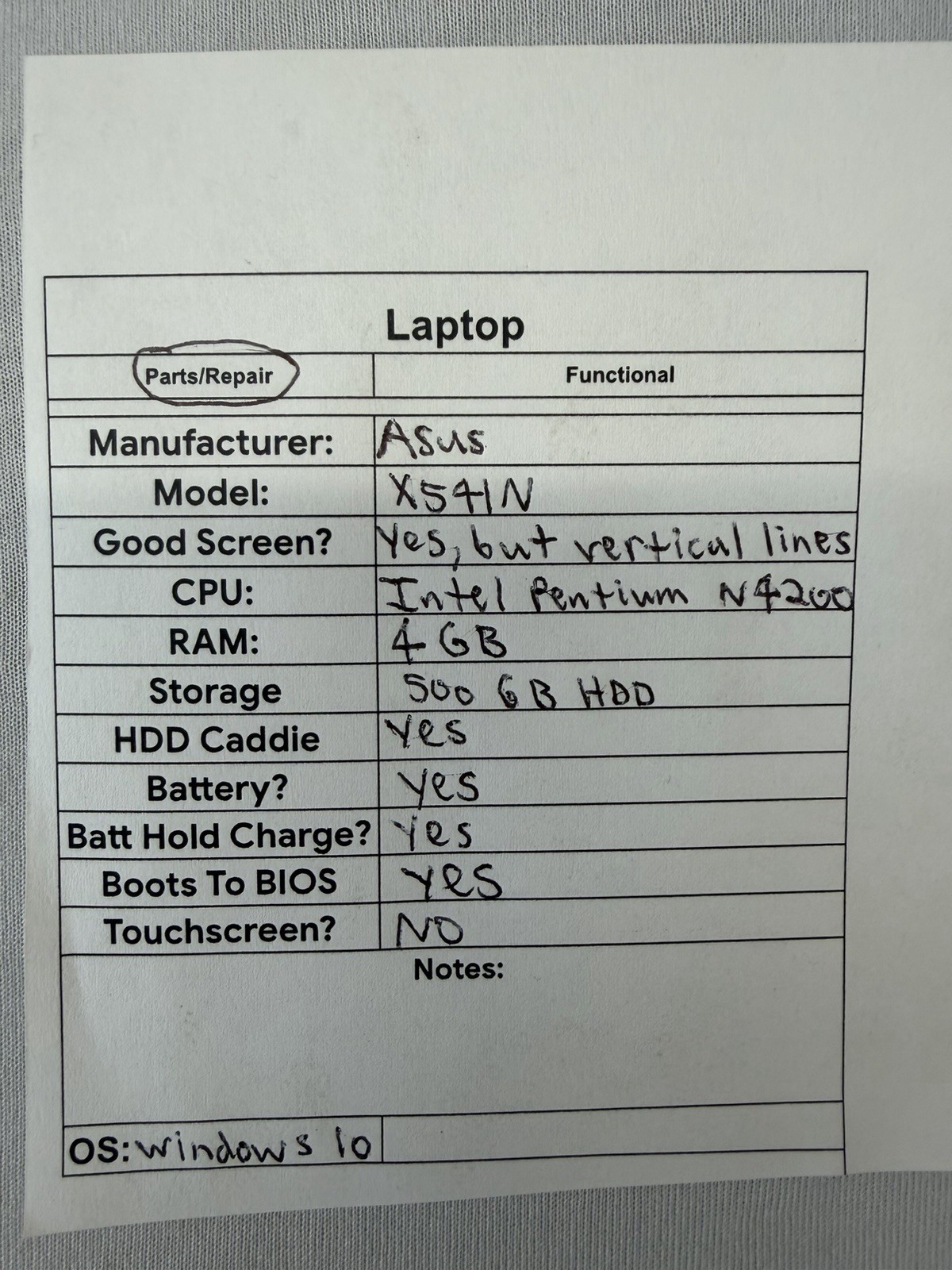 Asus X541N Laptop – Screen Has Lines – Intel Pentium N4200 – Read Des