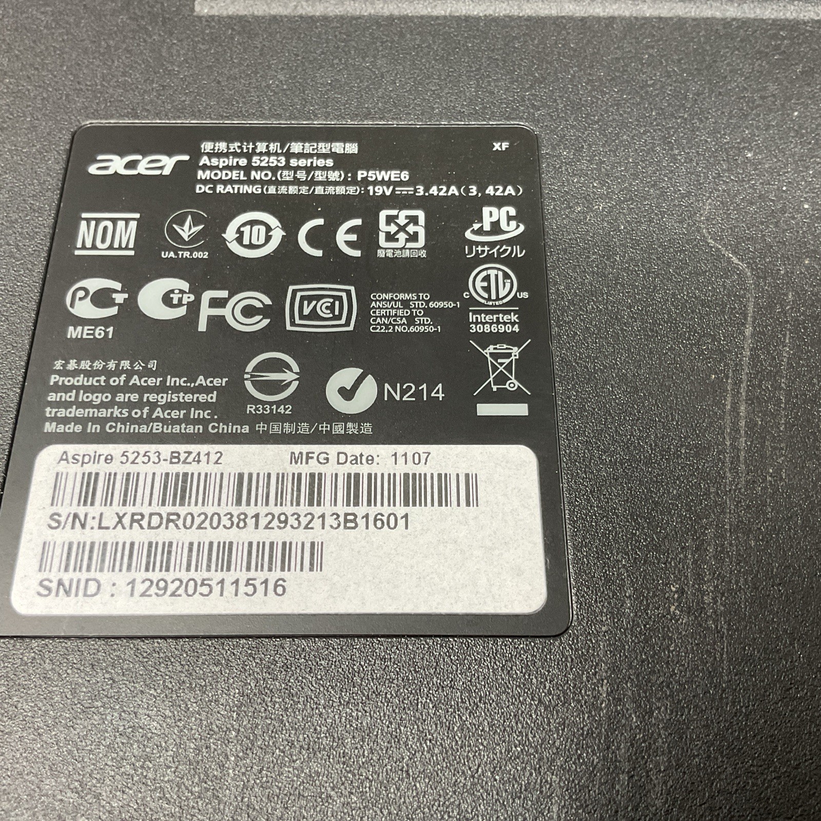 Acer Aspire 5253-BZ412 15.6″ Laptop Untested For Parts
