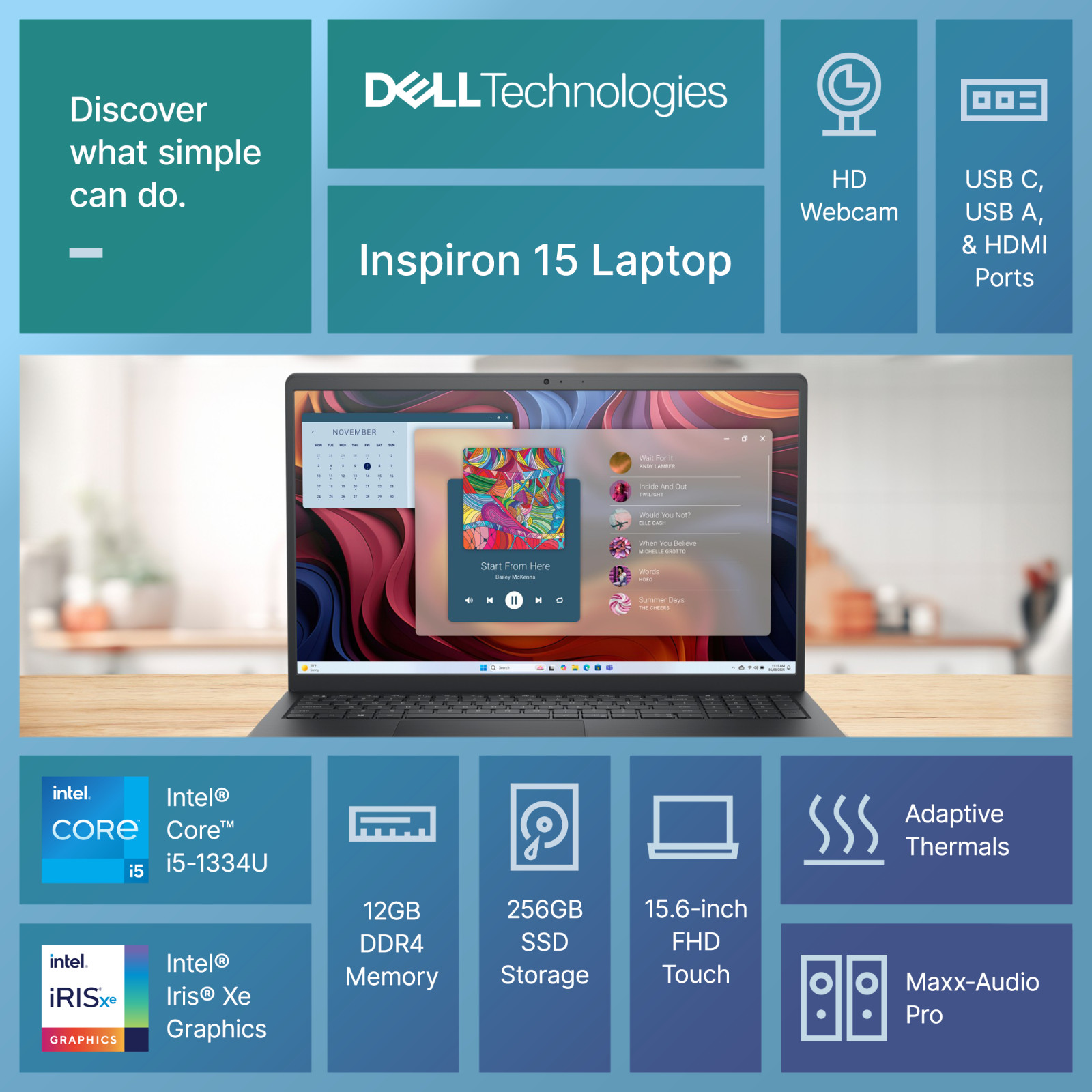 Dell Inspiron 15.6″ Touch Laptop 10-Core Intel i5 12GB RAM 256GB SSD Office+Pro
