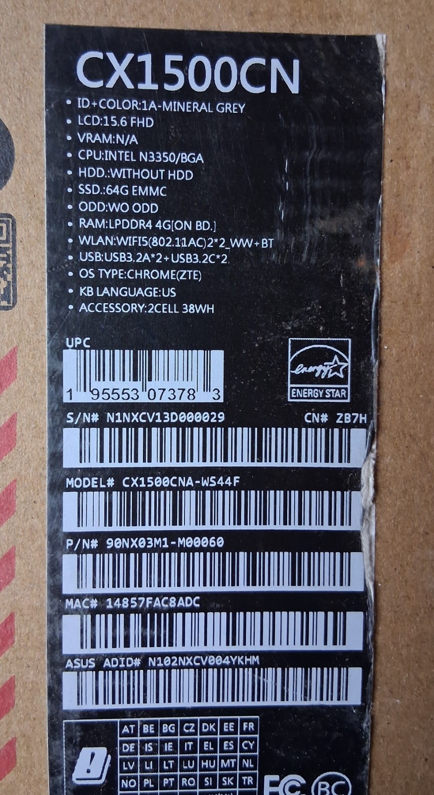 ASUS Chromebook CX1500CN 15.6″ Mineral Grey