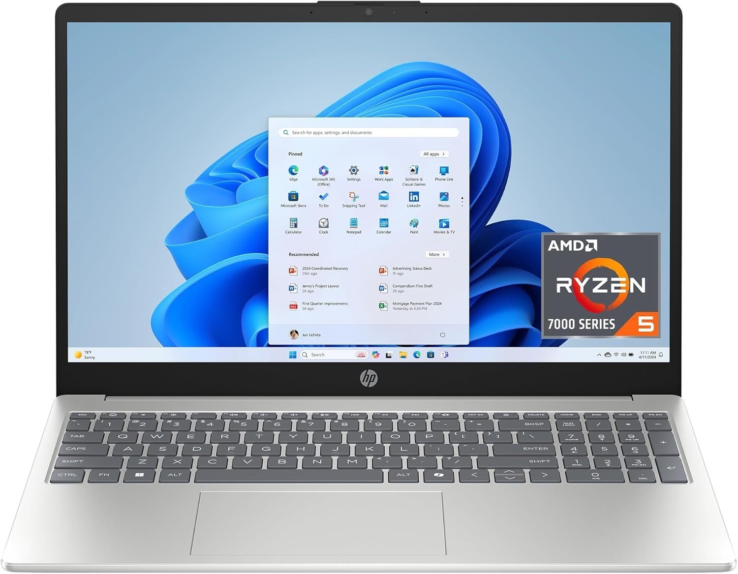 HP 15.6 inch Laptop, HD Touchscreen Display, AMD Ryzen 5 7520U, 8 GB 15-fc0499nr