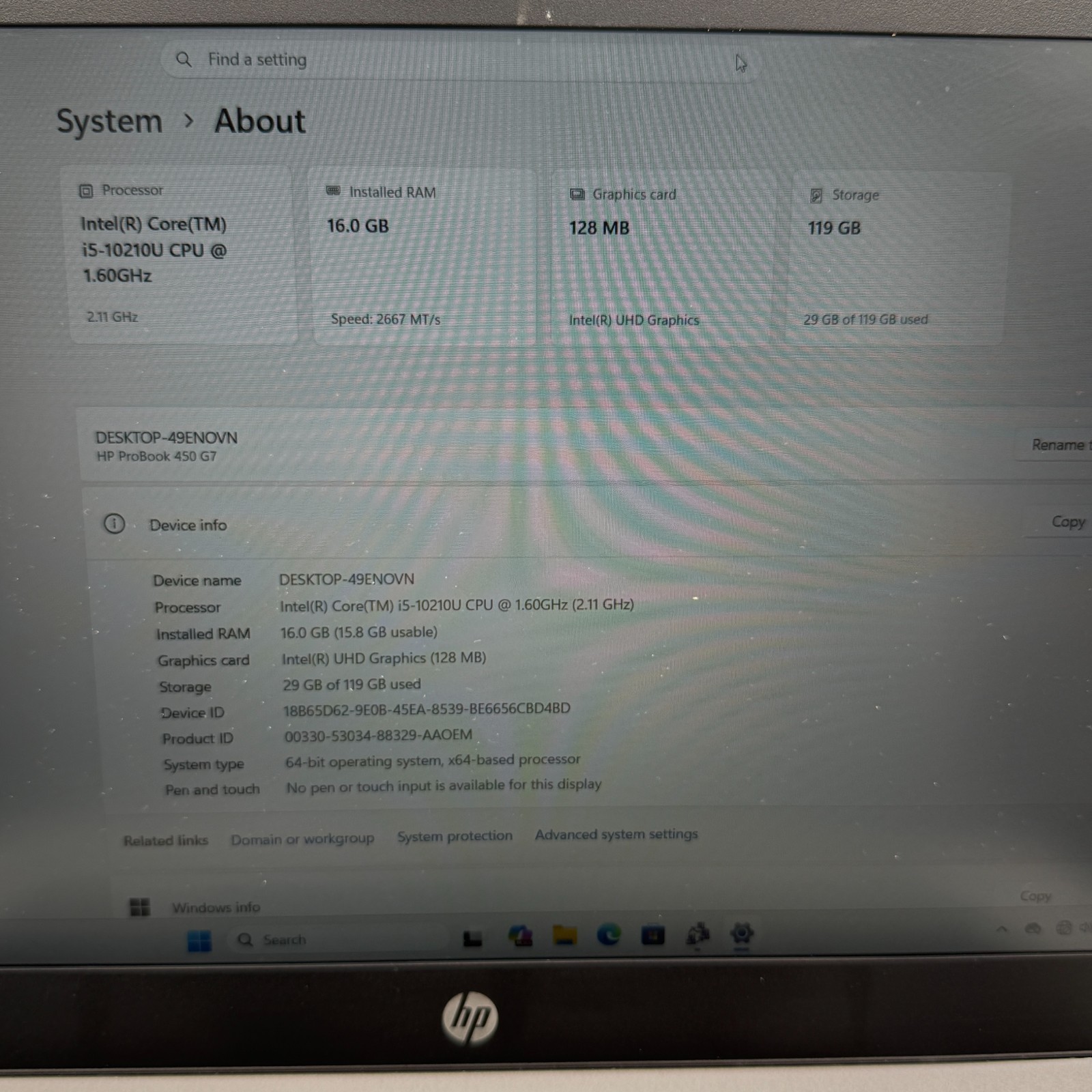 HP ProBook 450 G7 15.6″ Laptop Intel Core i5-10210U 16GB RAM 128GB SSD See PICS