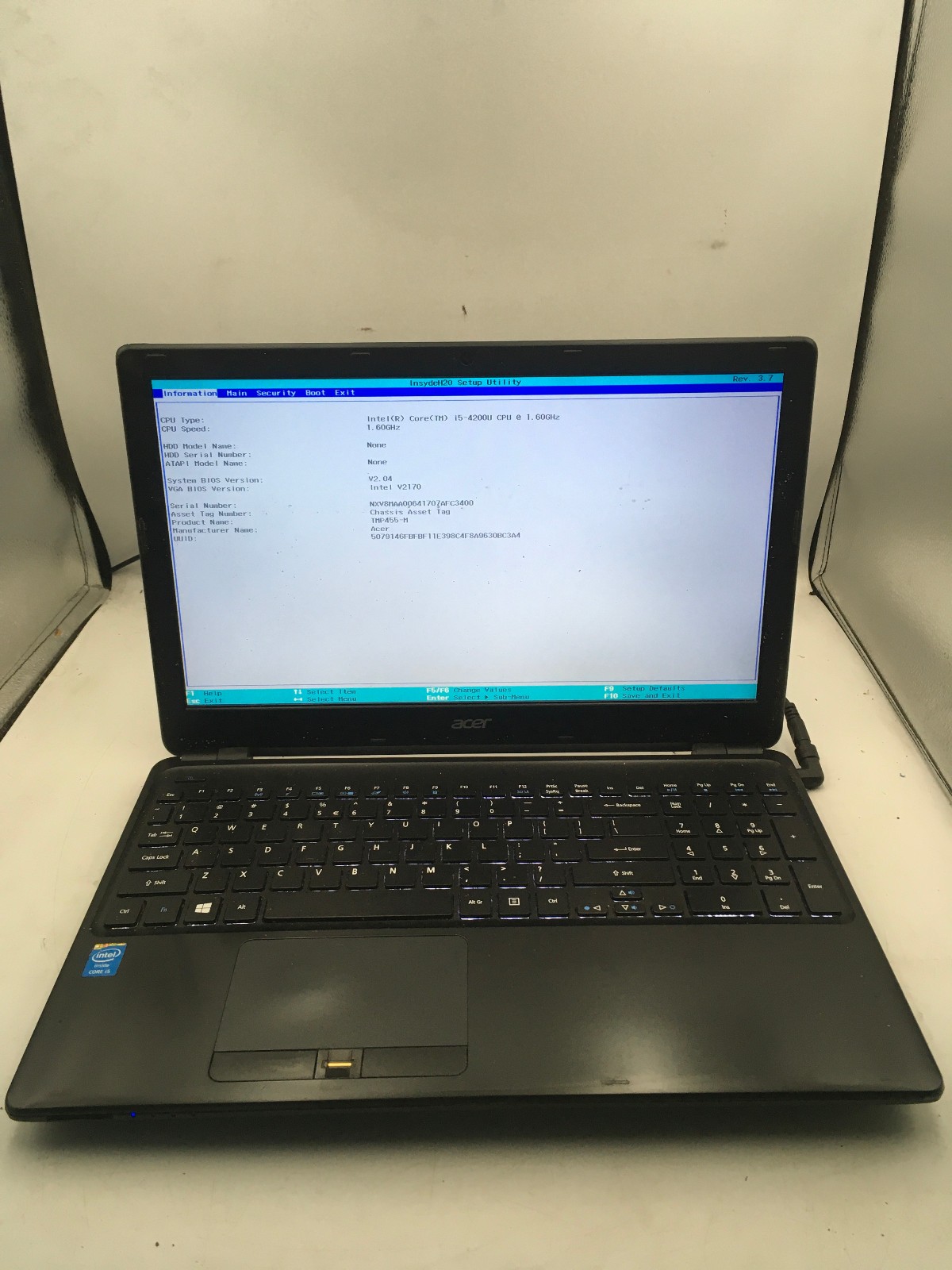 ACER TMP455 M 5406 – BOOTS TO BIOS – INTEL I5 4200U – NO RAM – 15″ -READ DESC-BB