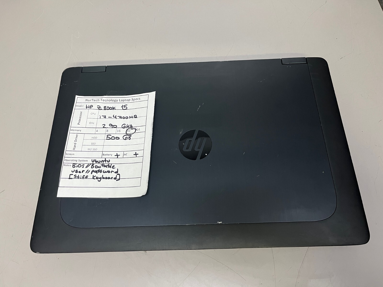 HP ZBOOK 15 15.6” i7-4700MQ 2.9GHz 32GB/500GB UBUNTU Laptop [BIOS] + AC