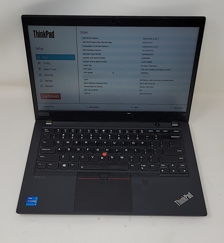 LENOVO ThinkPad T14 Gen 2i Laptop Intel Core I5-1145G7 16GB 512GB SEE NOTES
